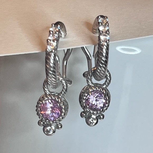 Judith Ripka Sterling Silver Pink CZ Drop Earrings - Picture 3 of 8